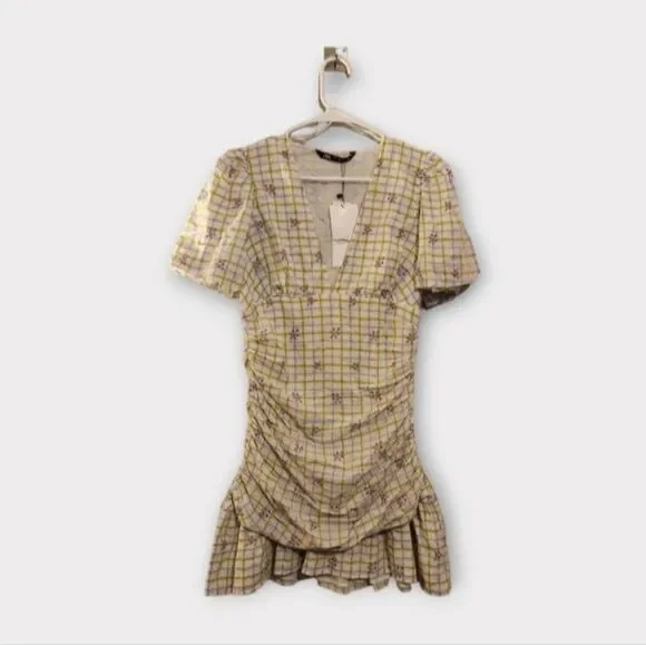 Zara Yellow and White Plaid Mini Dress - Picture 2 of 5